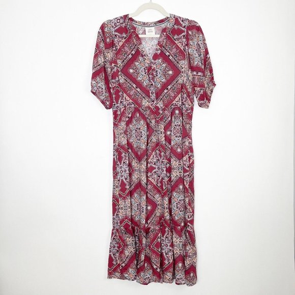 Knox Rose Boho Midi Dress Size XS Red Bohemian Peasant - Picture 3 of 12